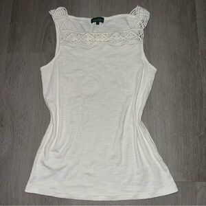 Ralph Lauren Cream Embellished Fitted Tank Top